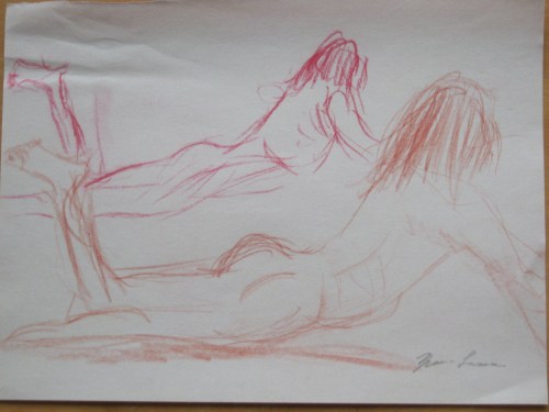 Mirror image of Jillian Page in a Figure Drawing workshop on body acceptance in Montreal on Oct. 20, 2013.