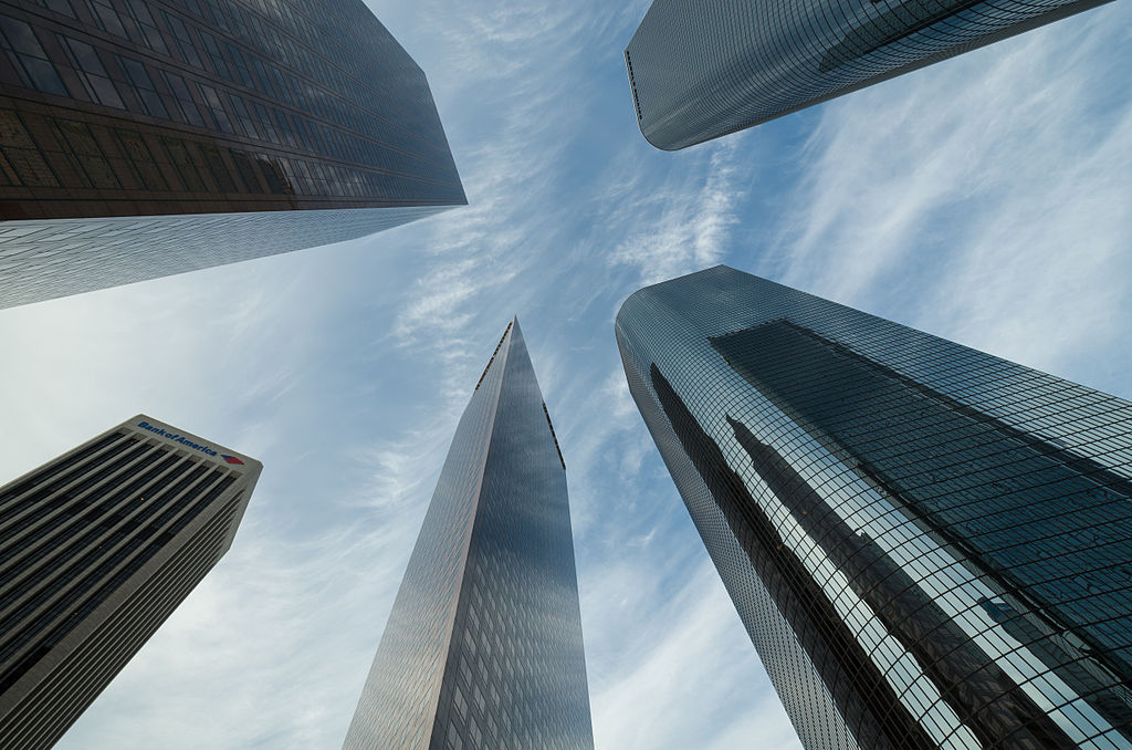 Skyscrapers on Bunker Hill, in downtown Los Angeles. (Photo credit: Tuxyso / Wikimedia Commons / CC BY-SA 3.0)